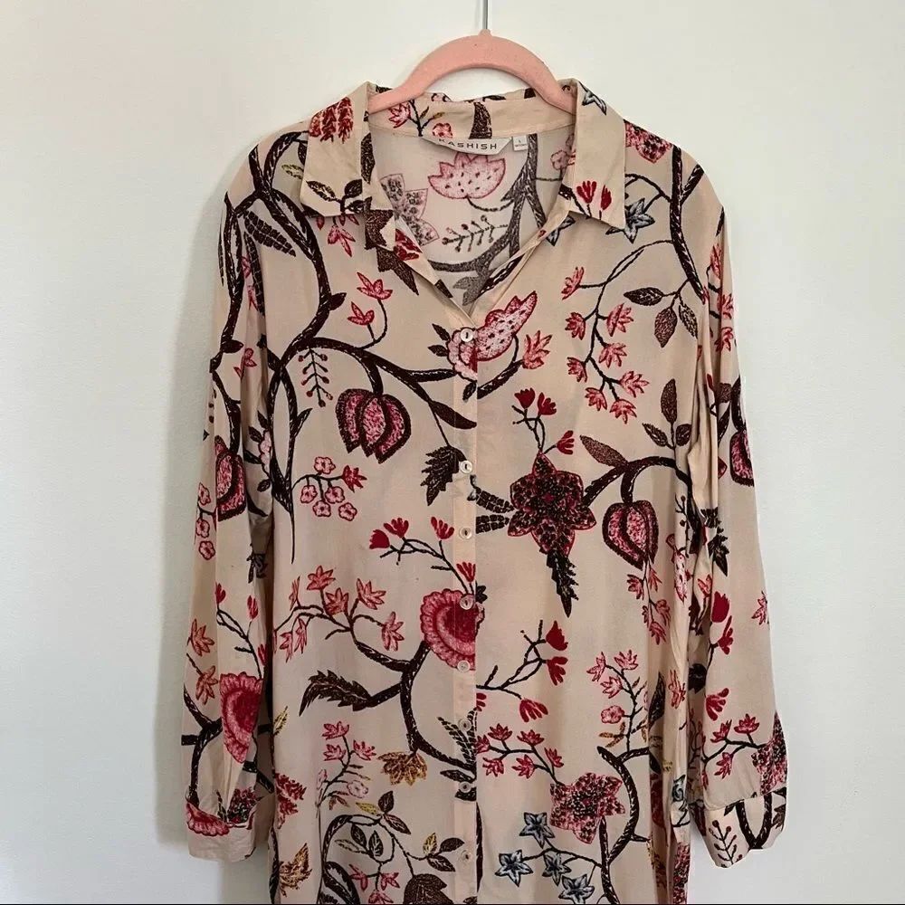 KASHISH India Long Floral Tunic Dress Top Large